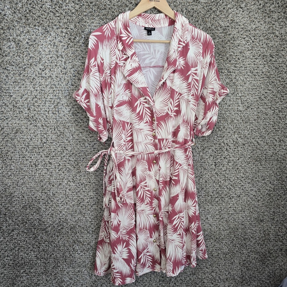 Torrid Dress Womens 3 US Plus 3X Pink Floral‎ Print Slub Button Front Collared